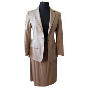 Vintage 80s Brown Blazer Gold Button Midi Skirt Suit Van Julian 6 Single Breast